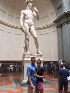 The Mister and I standing in front of  "David"